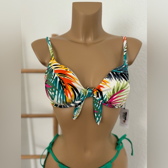 NWT Women's Tie-Front Underwire Bikini Top - Shade & Shore Multi Palm Print 36B - Picture 5 of 6